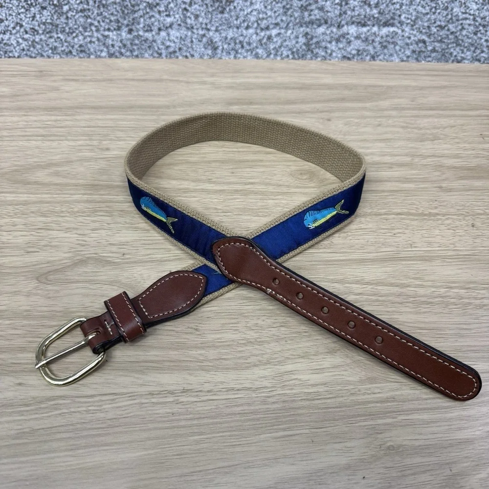 Leather Canvas Golf Belt Boy's Size 26 Mahi Saltwater Fish Print Fishing Youth